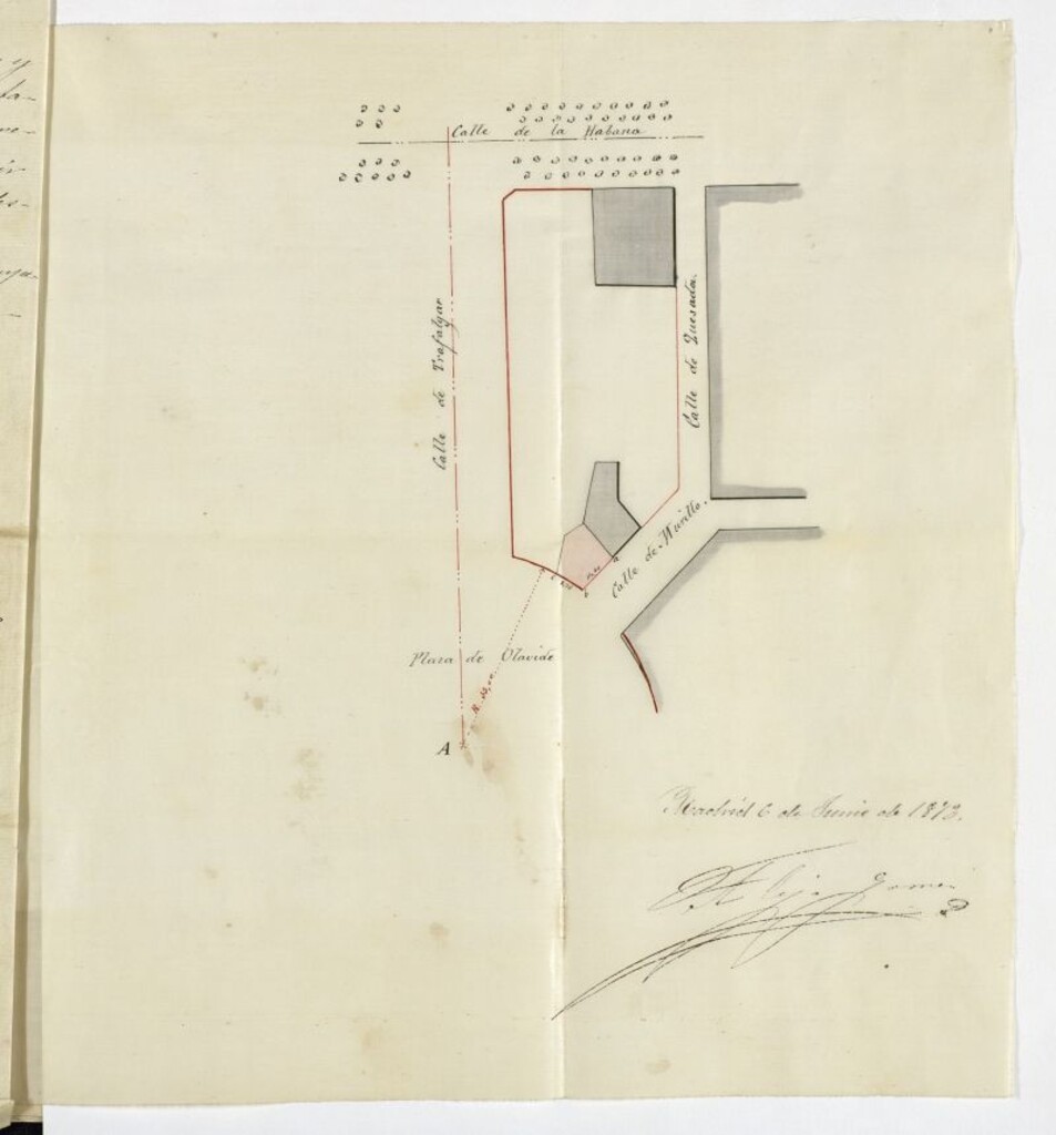 Miniatura de D. Epifanio Galera, sollicitando edificar en un solar de la Plaza de Olavide.