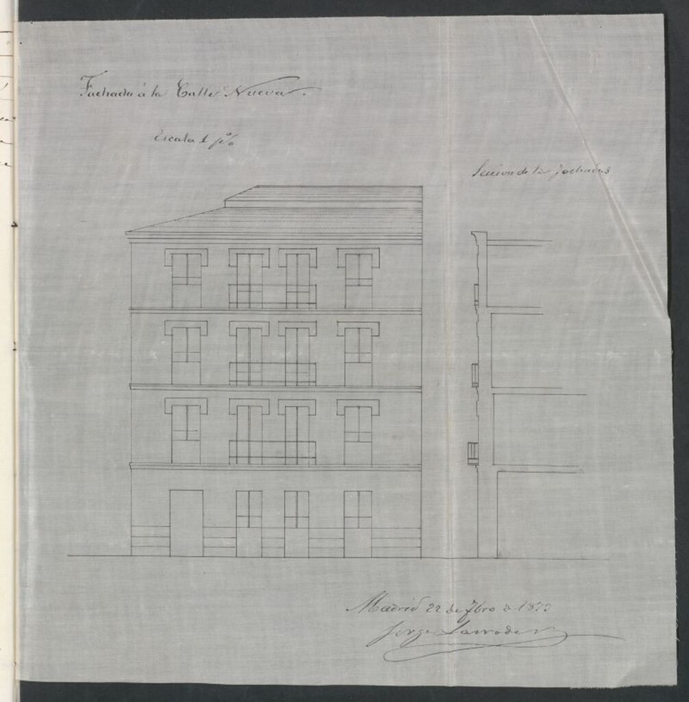 Miniatura de D. Ildefonso Gallo, pidiendo permiso para edificar en el solar nº 13, calle del Cardenal Cisneros.