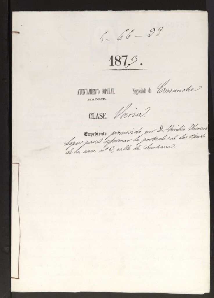 Miniatura de D. Toribio Herrero López, para reformar la portada de la tienda de la casa nº 3, calle de Luchana.
