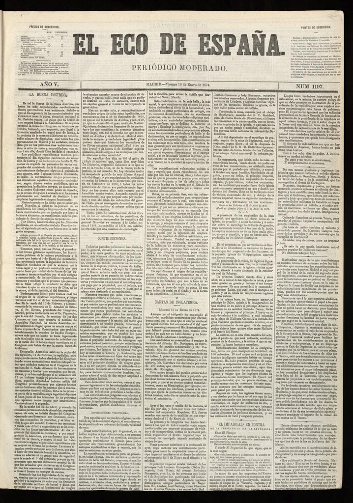 Miniatura de El Eco de España del 16 de enero de 1874