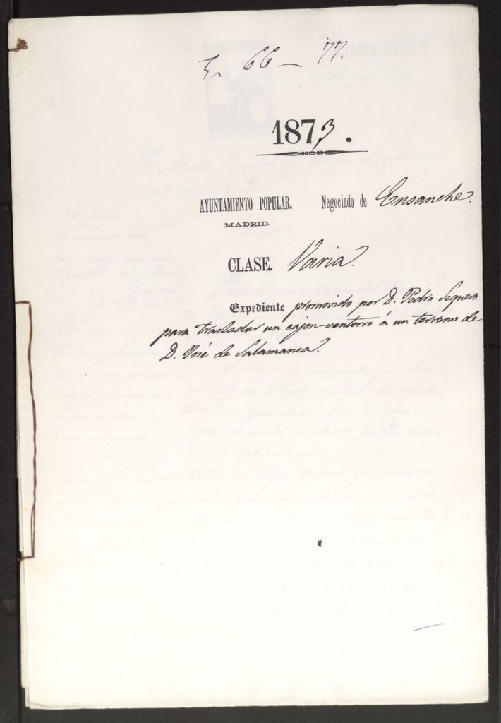 Miniatura de D. Pedro Seguero, para trasladar un cajón ventorro a un terreno de D. José de Salamanca.
