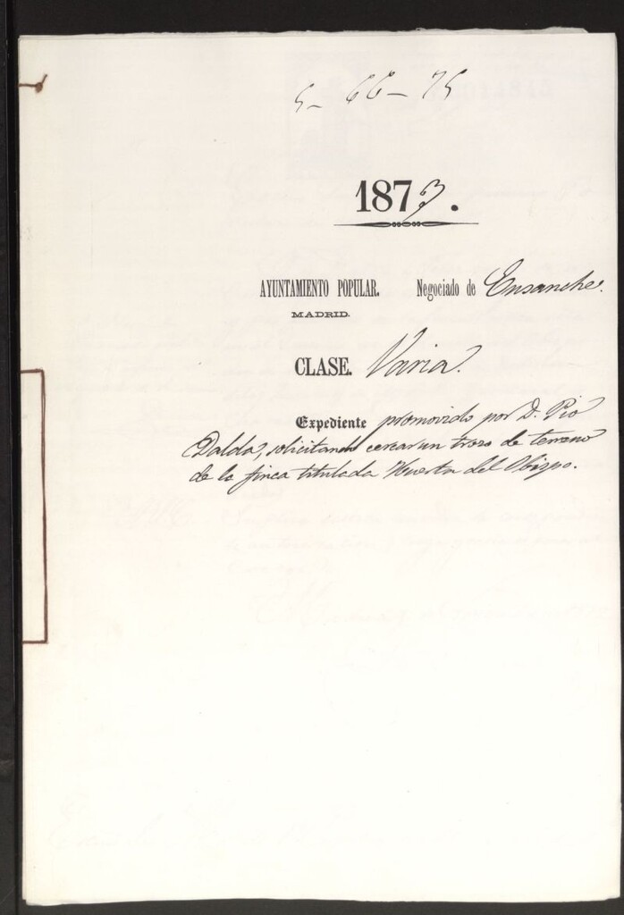 Miniatura de D. Pio Dalda, solicitando cercar un trozo de terreno de la finca titulada Huerta del Obispo.