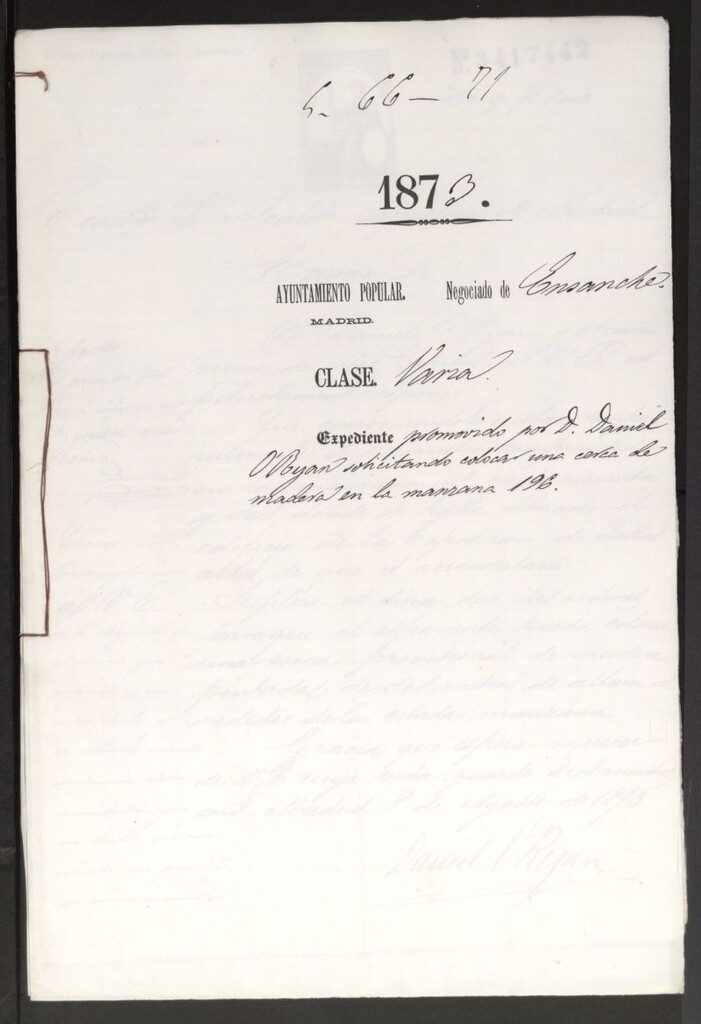 Miniatura de D. Daniel O´Rejan, solicitando colocar una cerca de madera en la manzana 196.
