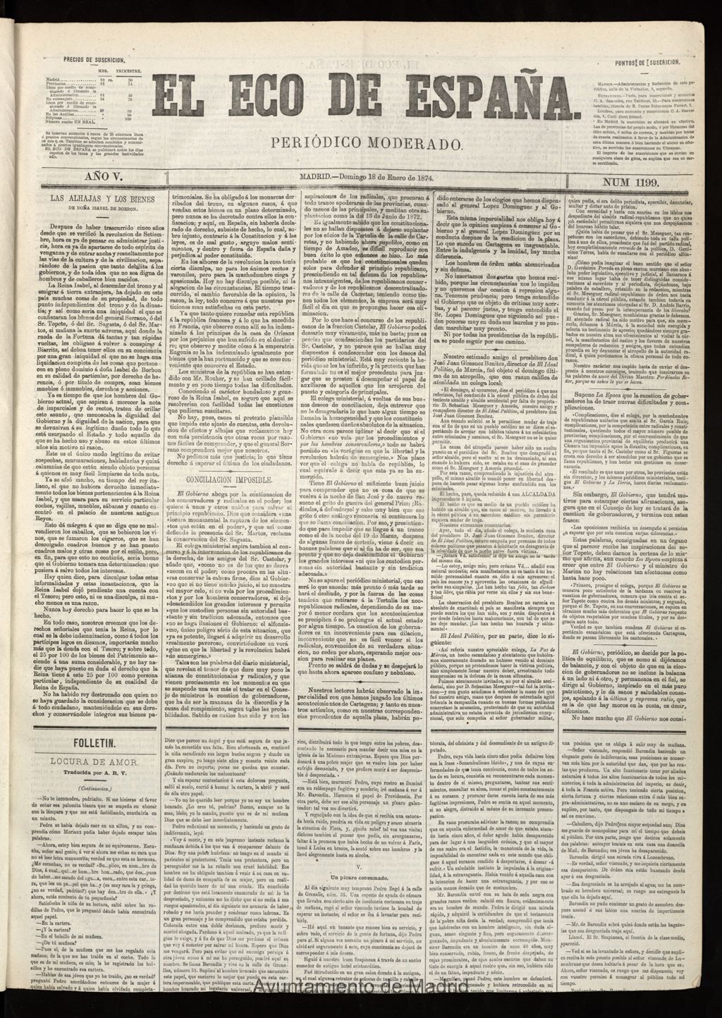 Miniatura de El Eco de España del 18 de enero de 1874