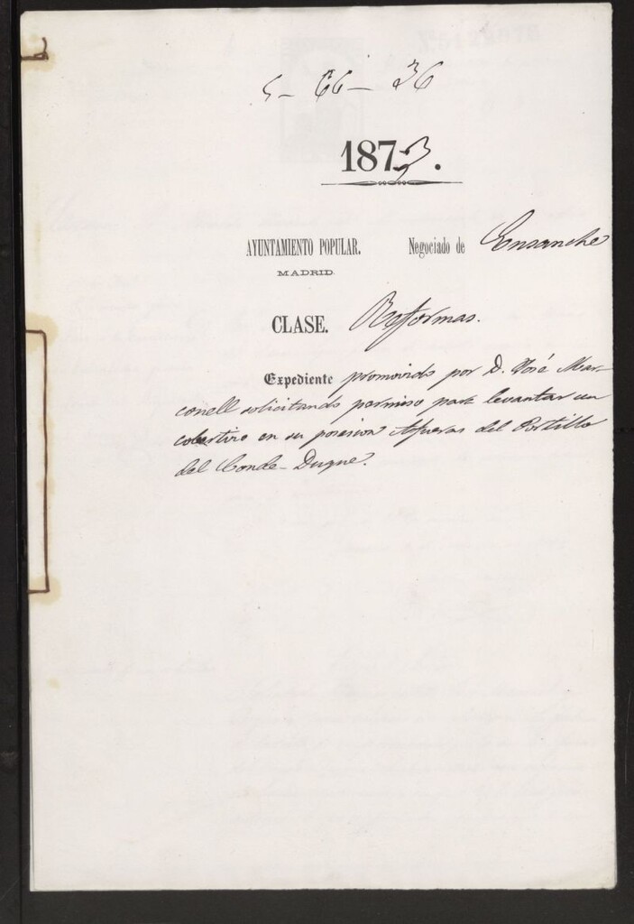 Miniatura de D. José Marconell, solicitando permiso para levantar un cobertizo en su posesión afueras del Portillo del Conde Duque.