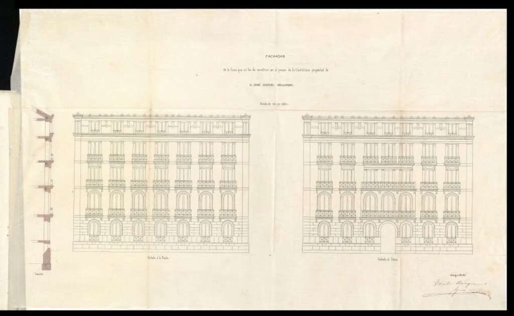 Miniatura de D. José Manuel Urzaingui, en solicitud de edificar en el solar sito con fachadas al Paseo de la Castellana y Ronda de Recoletos, manzana 191.