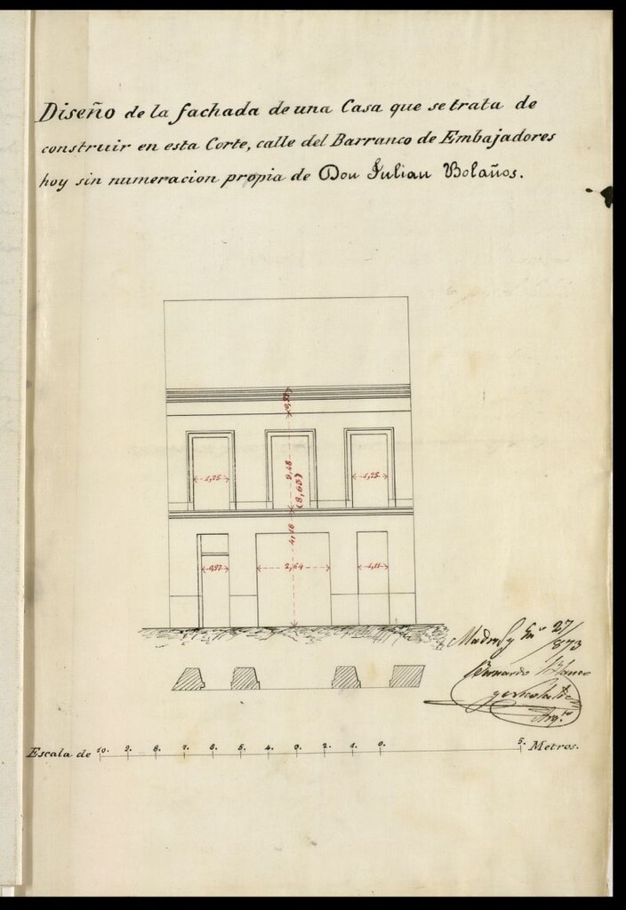 Miniatura de D. Julián Bolaños, para construir de nueva planta una casa en un solar del Barranco de Embajadores con accesorias a la de la Ronda.