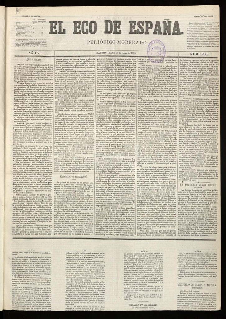 Miniatura de El Eco de España del 20 de enero de 1874