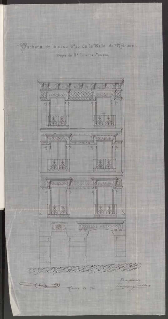 Miniatura de D. Melchór Caballero, como apoderado de Dª Lorenza Moreno, pidiendo permiso para reedificar la casa nº 20 de la calle de Relatores.
