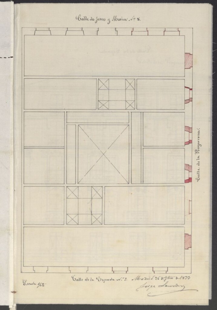 Miniatura de D. Francisco González, para amentar pisos a la casa nº 8 de la calle de Jesús y María con vuelta a la de Pingarrona y a la de la Espada.