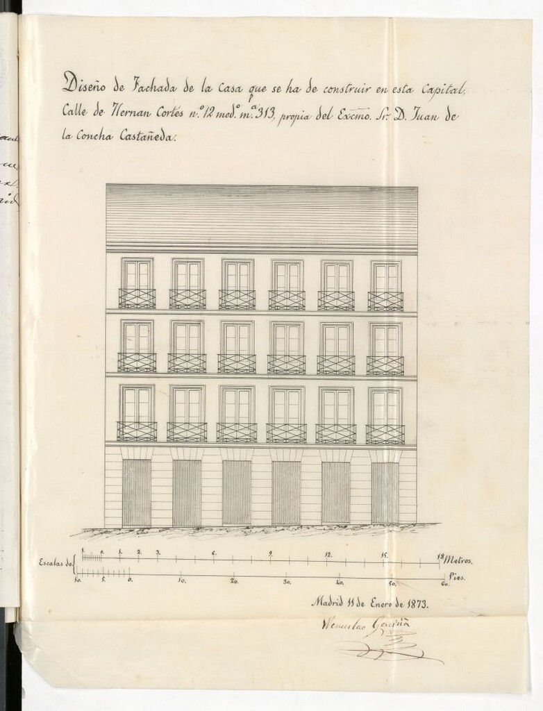 Miniatura de D. Juan de la Concha Castañeda, para construir una casa en la calle de Hernán Cortés, nº 12.