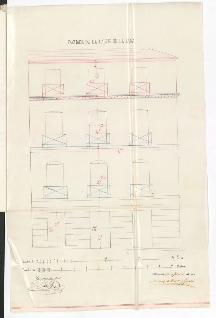 Miniatura de D. Luis Pérez Rico, para construir un tercer piso y sotabanco en la casa nº 9 de la calle de la Luna con vuelta a la de tudescos y Callejón en su nombre.
