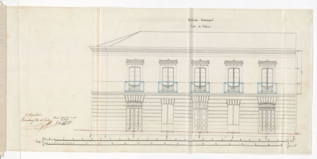 Miniatura de D. Hermenegildo Galán, en solicitud de alineación para la 3ª parte del solar nº 16 de los terrenos del Salitre, construcción de una casa y colocación de valla.
