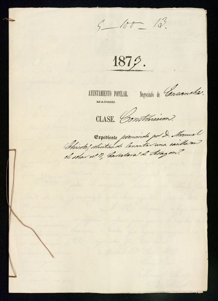 Miniatura de D. Manuel Chicote, solicitando levantar una casilla en el solar nº 7, Carretera de Aragón.