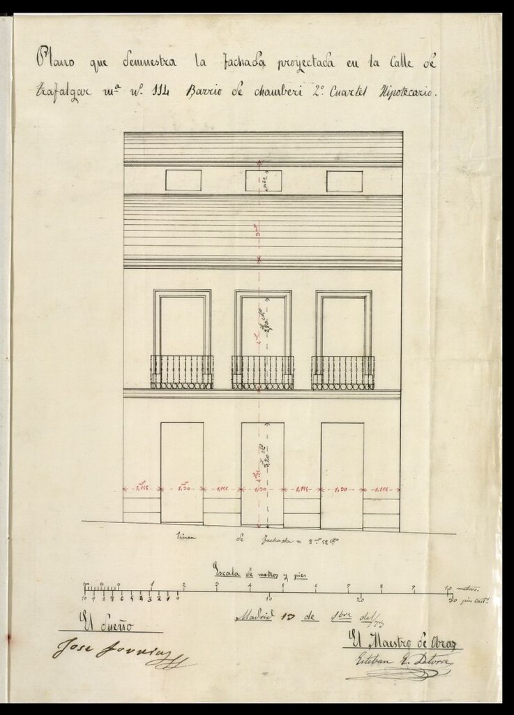 Miniatura de D. José Fornias, solicitando edificar en un terreno de la manzana 114, calle de Trafalgar.