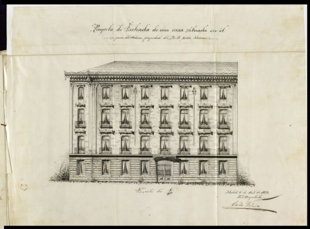 Miniatura de D. Mateo Alonso, para construir en la calle del Obelisco, manzana 199 del Ensanche.