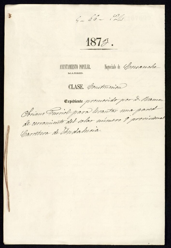 Miniatura de D. Ramón Soriano Burriol, para levantar una pared de cerramiento del solar número 9 provisional Carretera de Andalucía.