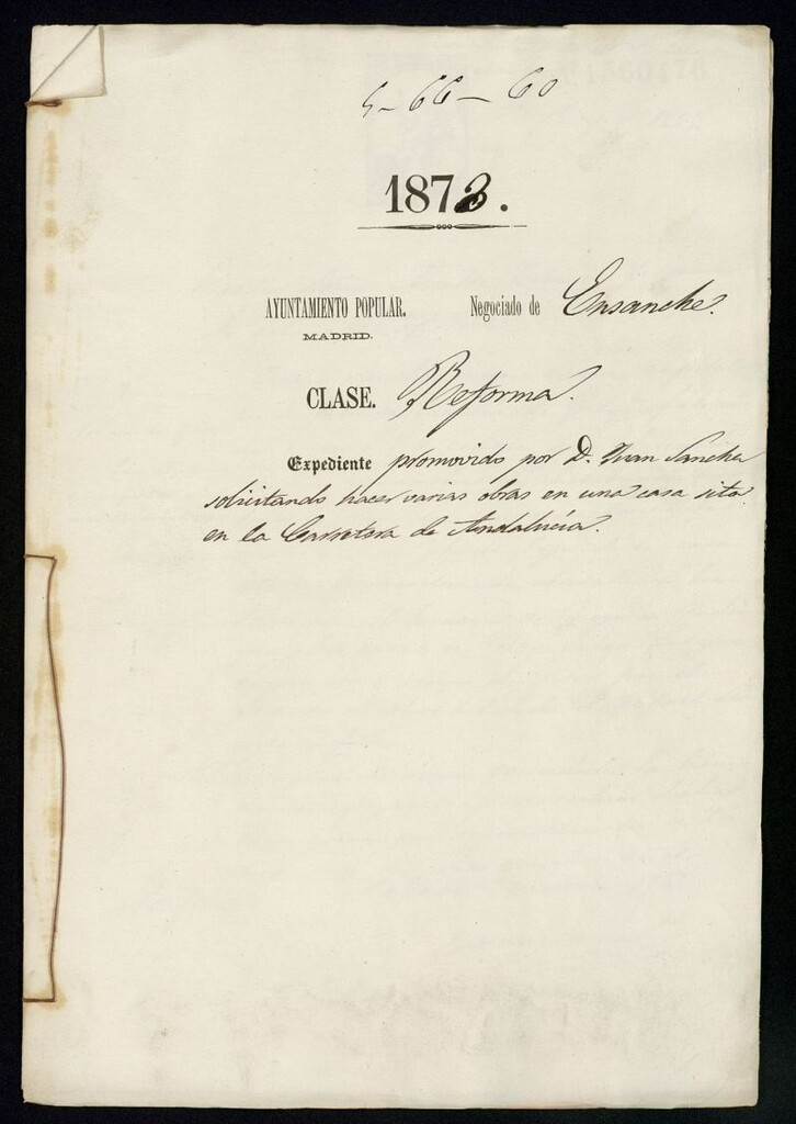 Miniatura de D. Juan Sánchez, solicitando hacer varias obras en una casa sita en la Carretera de Andalucía.