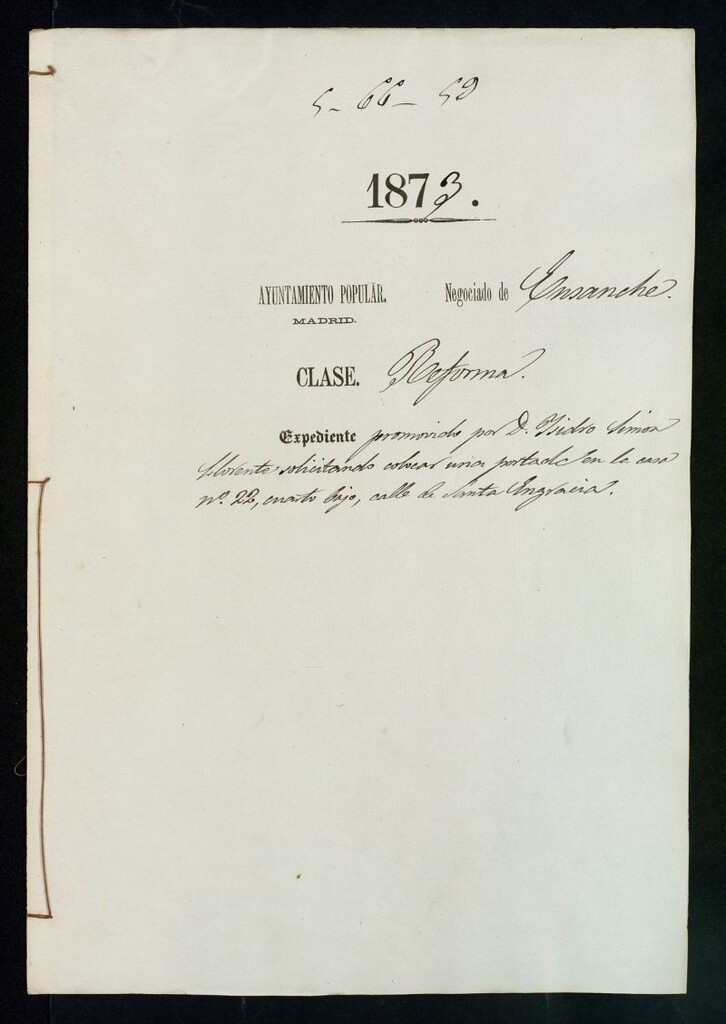 Miniatura de D. Isidro Limón Llorente, solicitando colocar unión portada en la casa nº 22, cuarto bajo, calle de Sta. Engracia.