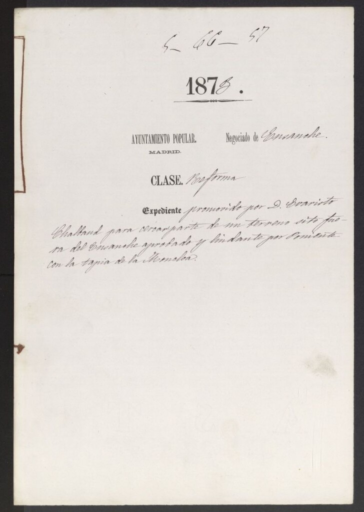 Miniatura de D. Evaristo Chalband, para cercar parte de un terreno sito fuera del ensanche aprobado y lindante por poniente con la tapia de la Moncloa.