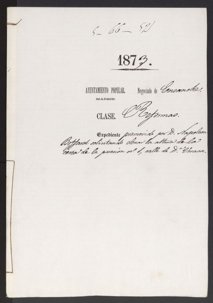 Miniatura de D. Napoleón Boffard, solicitando elevar la altura de la cerca de la posesión nº 1, calle de Dª Urraca.