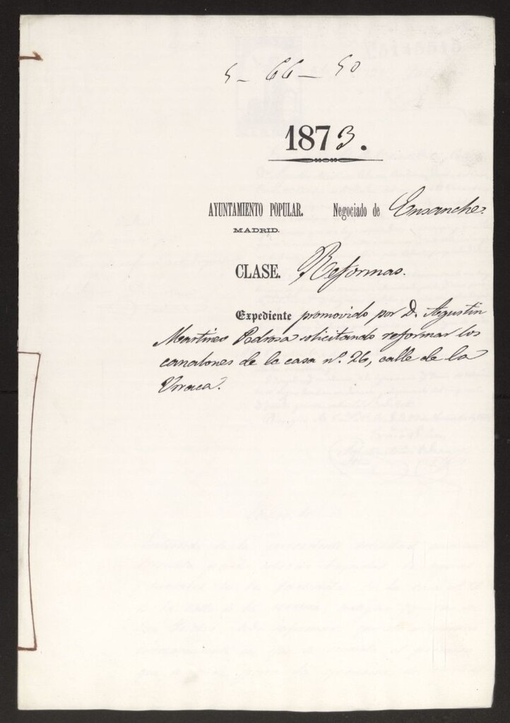Miniatura de D. Agustín Martínez Pedrosa, solicitando reformar los canalones de la casa nº 26, calle de la Urraca.