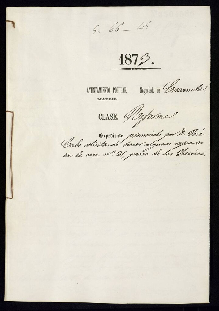Miniatura de D. José Calvo, solicitando hacer algunos reparos en la casa nº 21, paseo de las Yeserías.