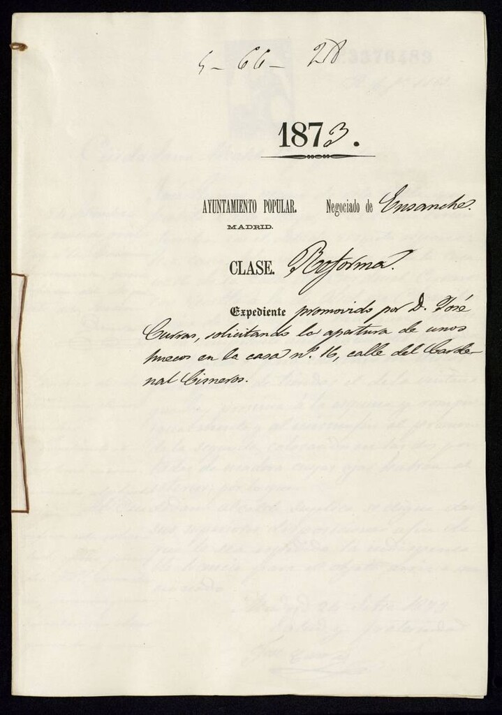 Miniatura de D. José Curras, solicitando la apertura de unos huecos en la casa nº 16, calle del Cardenal Cisneros.