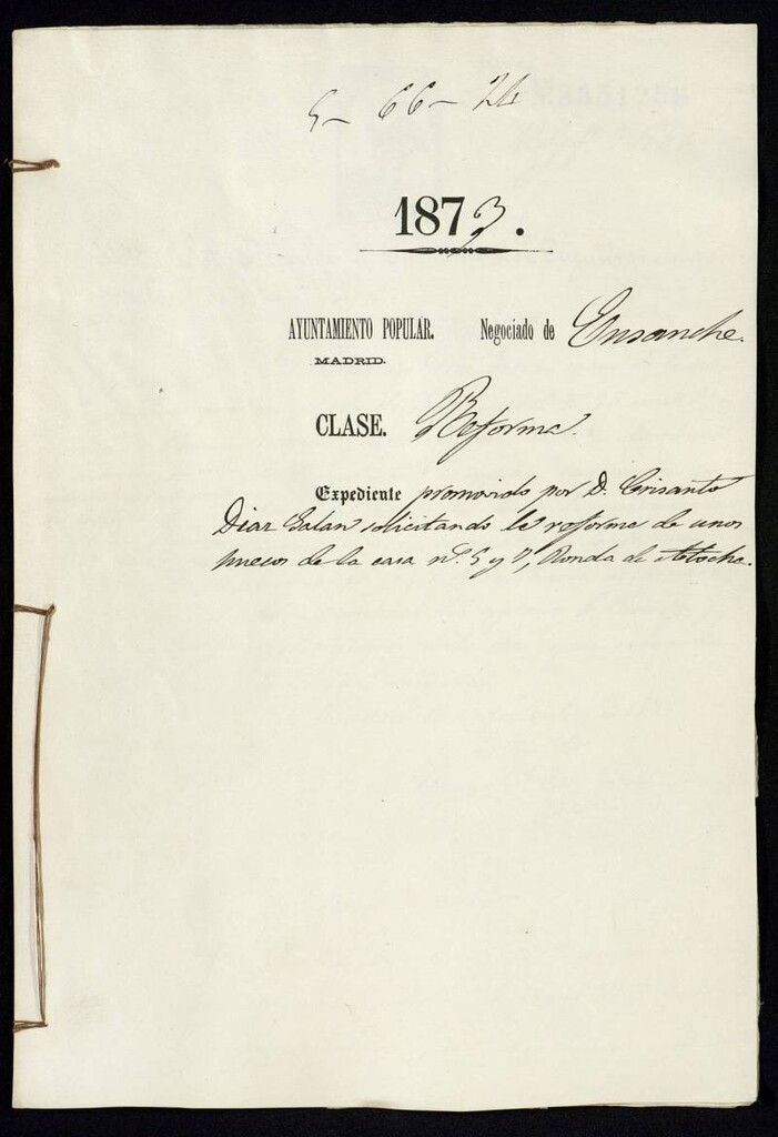 Miniatura de D. Crisanto Díaz Galán, solicitando la reforma de unos huecos de la casa nº 5 y 7, ronda de Atocha.