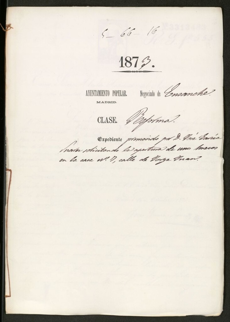 Miniatura de D. José García Suárez, solicitando la apertura de unos huecos en la casa nº 7, calle de Jorge Juan.