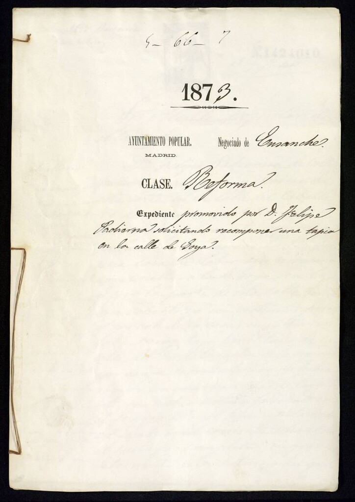 Miniatura de D. Felipe Padierna, solicitando recomponer una tapia en la calle de Goya.