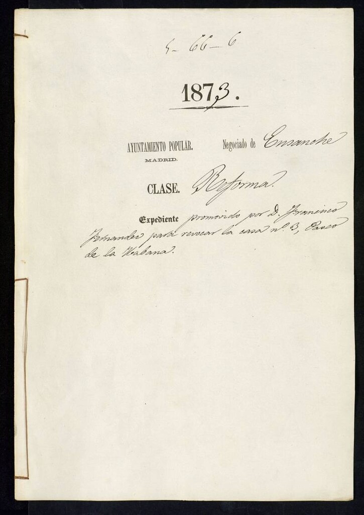 Miniatura de D. Francisco Fernández, para revocar la casa nº 3, Paseo de la Habana,.