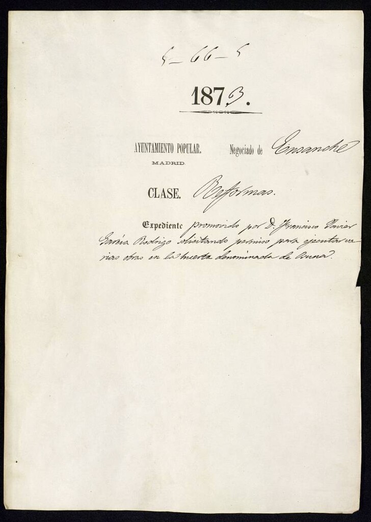 Miniatura de D. Francisco Javier García Rodrigo, solicitando permiso para ejecutar varias obras en la huerta denominada de Osuna.