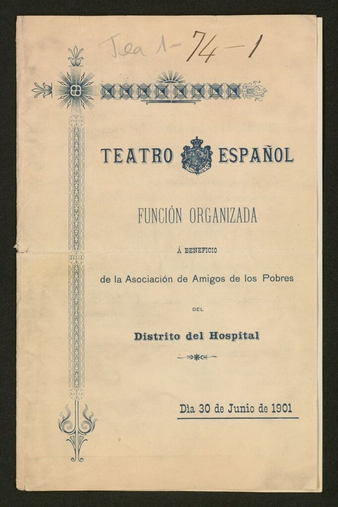 Miniatura de Teatro Español [programa] Función organizada a beneficio de la Asociación de Amigos de los Pobres del Distrito del Hospital : día 30 de Junio de 190