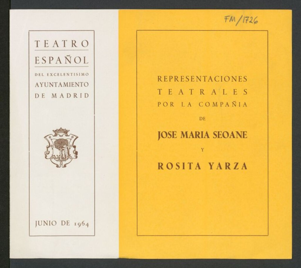 Miniatura de Representaciones teatrales por la Compañía de José María Seoane y Rosita Yarza : junio de 1964 [En Flandes se ha puesto el sol de Eduardo Marquina : programa]