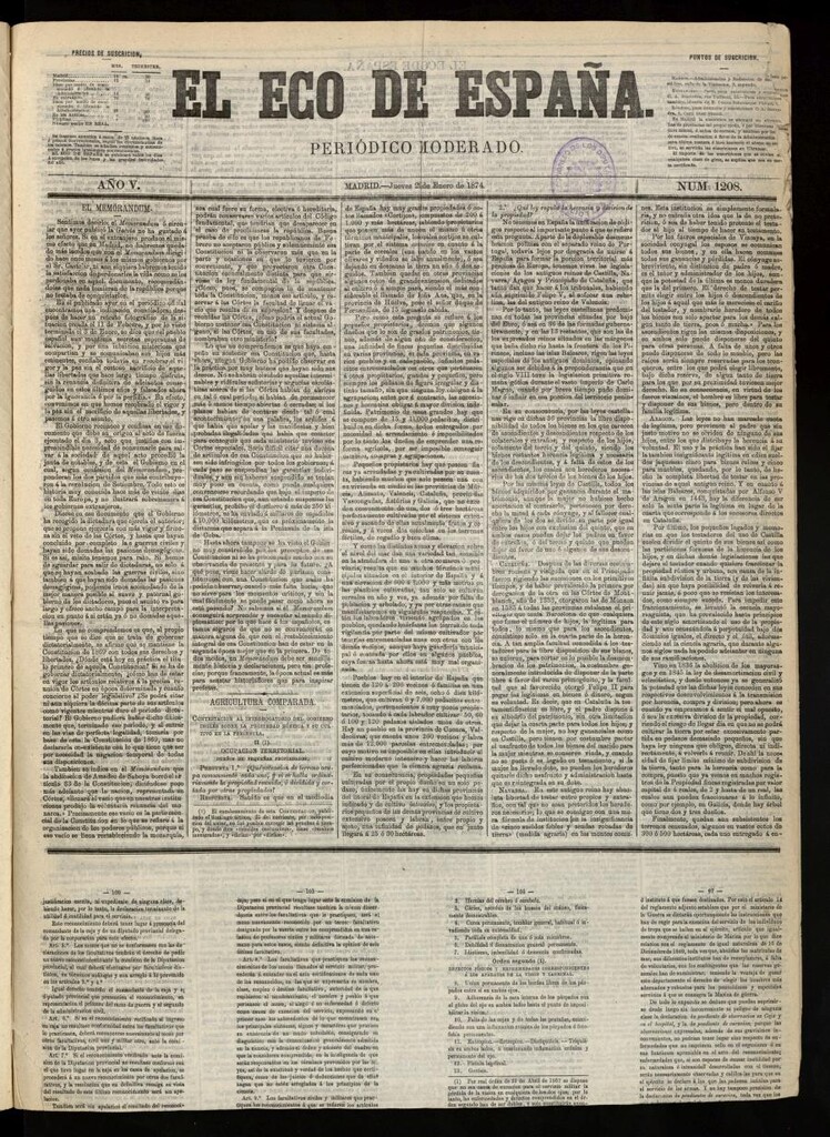 Miniatura de El Eco de España del 29 de enero de 1874