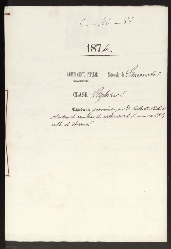 Miniatura de D. Roberto Roberto, solicitando cambiar la entrada de la casa nº 28, calle de Serrano.