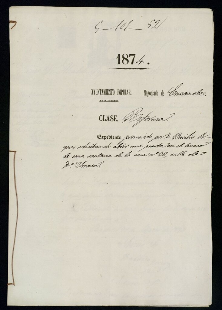 Miniatura de D. Basilio Orquer, solicitando abrir una puerta en el hueco de una ventana de la casa nº 32, calle de Dª Urraca.