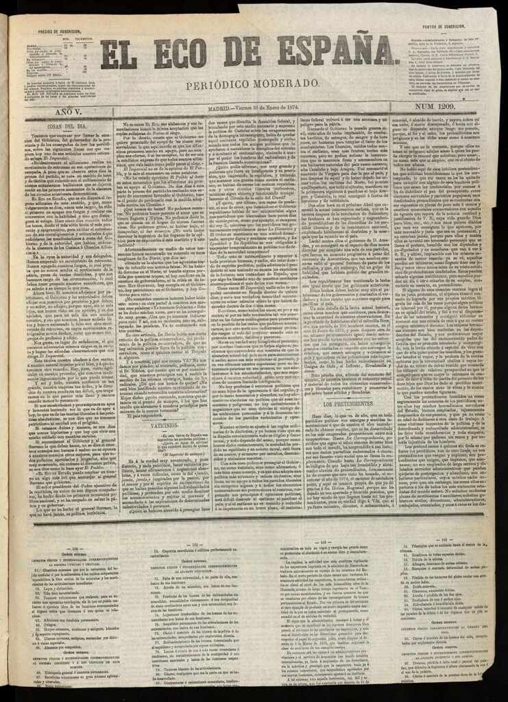 Miniatura de El Eco de España del 30 de enero de 1874