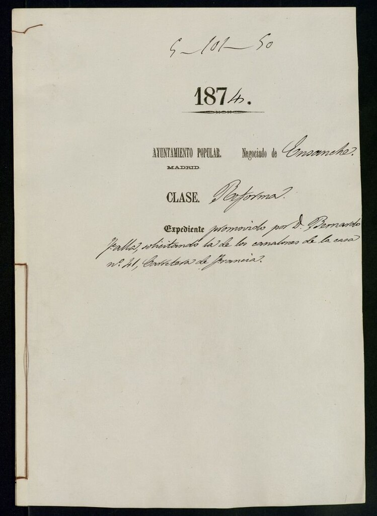 Miniatura de D. Bernardo Zalla, solicitando la de los canalones de la casa nº 41, Carrera de Francia.