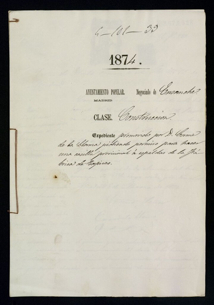 Miniatura de D. Cosme de la Llama, pidiendo permiso para hacer una casilla provisional a espaldas de la fábrica de tapices.