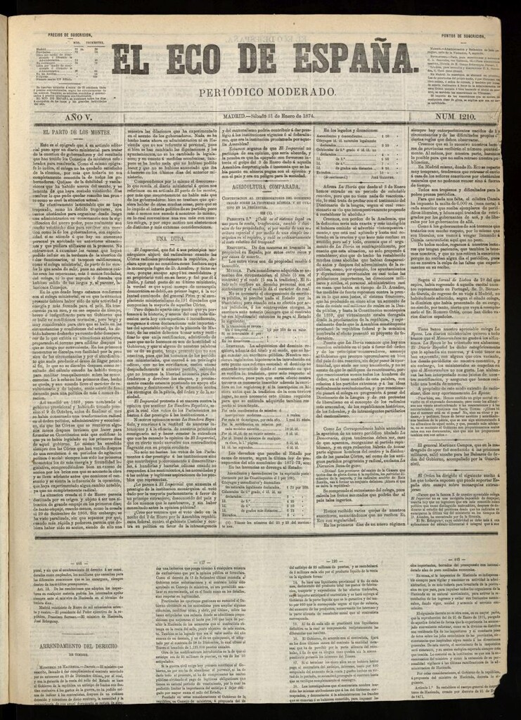 Miniatura de El Eco de España del 31 de enero de 1874