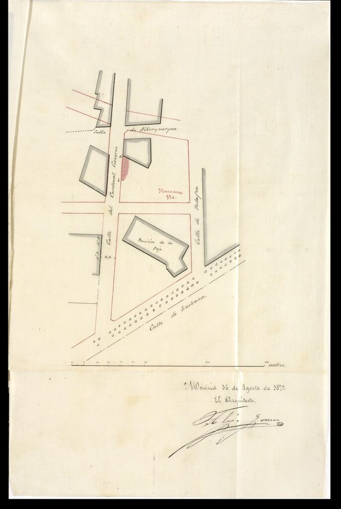 Miniatura de D. Antonio Sánchez Herrera, solicitando edificar en un solar de la manzana 110, con fachada en la calle del Cardenal Cisneros.