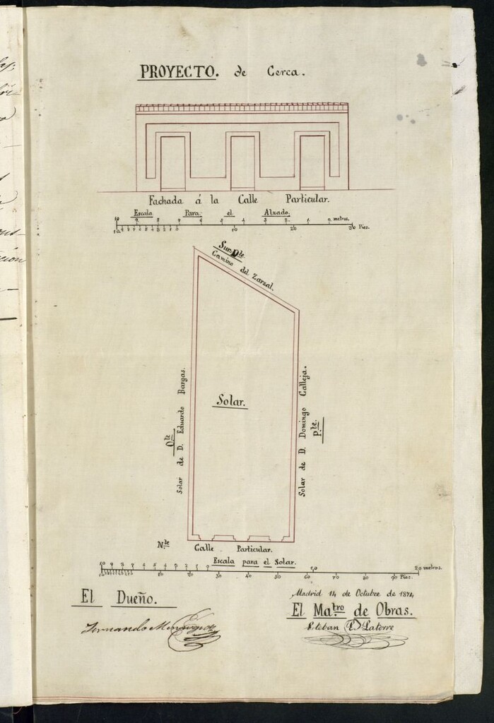 Miniatura de D. Fernando Menarguer, solicitando permiso para construir en un solar de la manzana 132, con fachada a la calle de servicio particular.