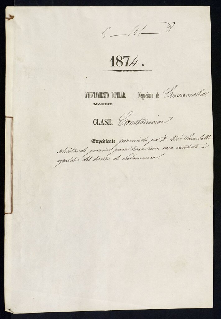 Miniatura de D. José Casabella, solicitando permiso para hacer una casa-ventorro a espaldas del barrio de Salamanca.