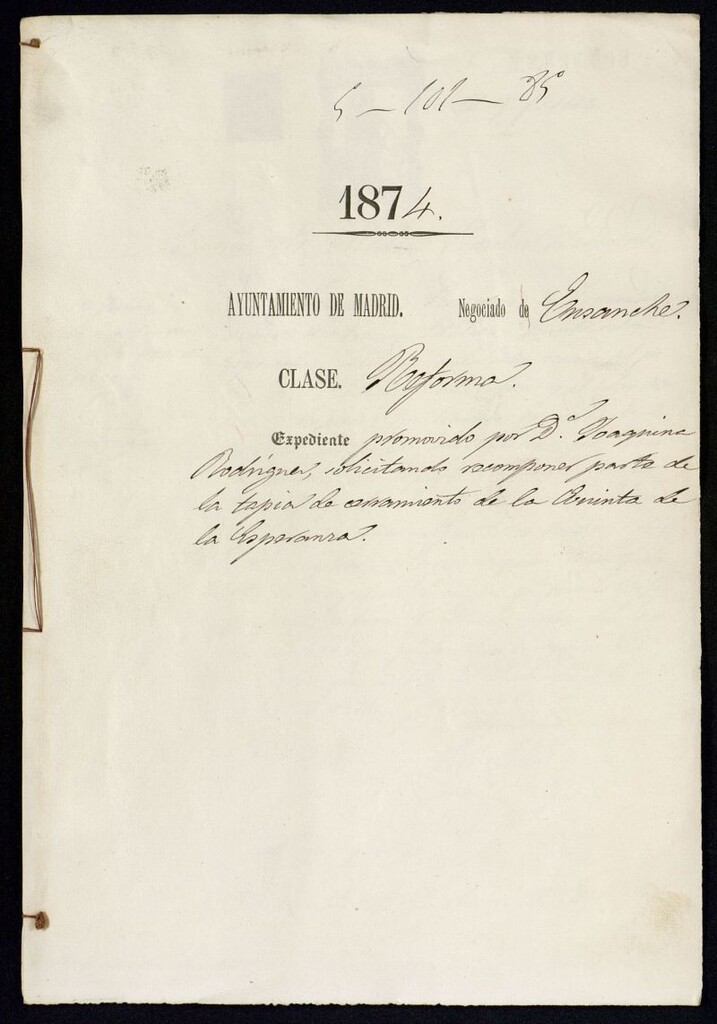 Miniatura de Dª Joaquina Rodriguez, solicitando recomponer parte de la tapia de cerramiento de la Quinta de la Esperanza.