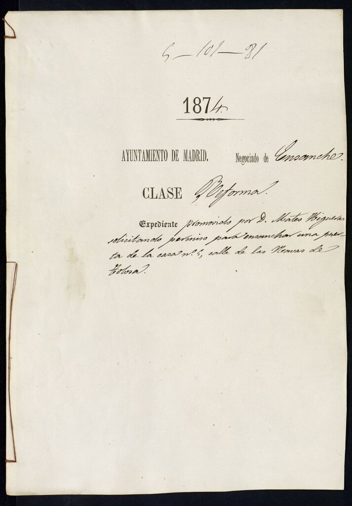 Miniatura de D. Mateo Higueras, solicitando permiso para ensanchar una puerta de la casa nº 5, calle de las Navas de Tolosa.