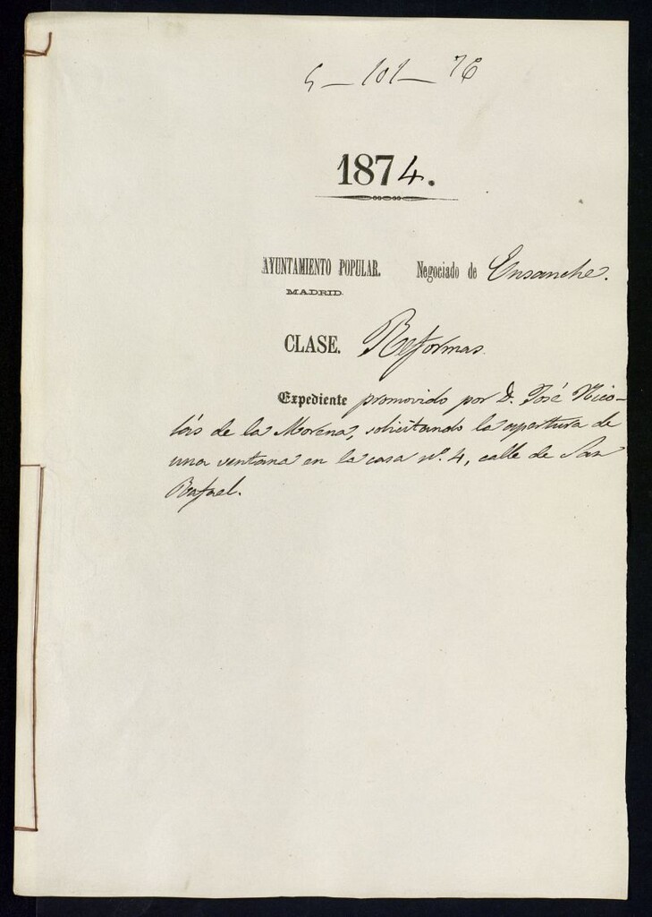 Miniatura de D. José Nicolás de la Morena, solicitando la apertura de una ventana en la casa nº 4, calle de San Rafael.