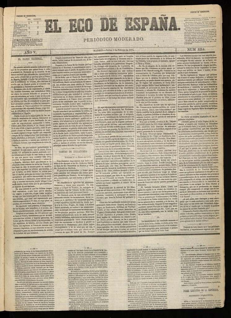 Miniatura de El Eco de España del 5 de febrero de 1874