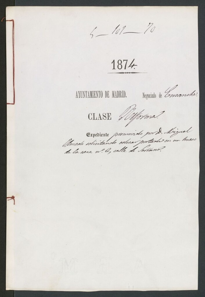 Miniatura de D. Miguel Olmedo, solicitando colocar portada en un hueco de la casa Nª 2, calle de Serrano.